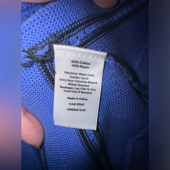 Talbots women's Blue V-Neck Chevron Stripe Cotton Blend Pullover Sweater Size XL - Picture 4 of 5